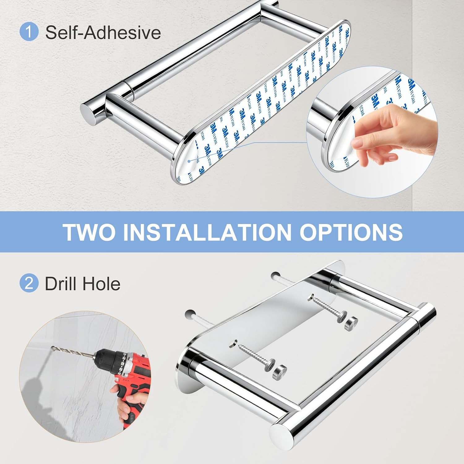 SetSail Toilet Paper Holder Adhesive or Screw-in Mirror Silver