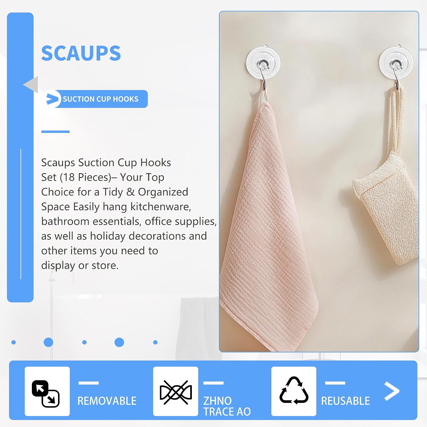18 Pack Suction Cup Hooks Max Load 10LB, 1.77Inch Suction Cup Hook for Glass Window, Reusable, Suitable for Glass, Windows, Bathrooms, Kitchens, Tiles, Shower Cubicles