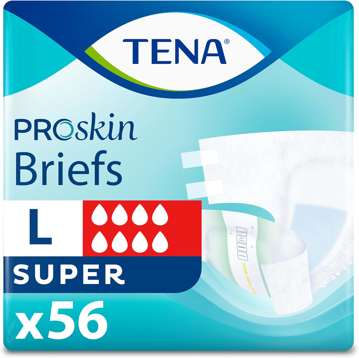 TENA Proskin Super Briefs, Incontinence Adult Diapers, Unisex, Large, 56 ct | Easy to adjust with tabs for a better fit, these briefs offer comfort & reliable absorbency to support everyday care routines