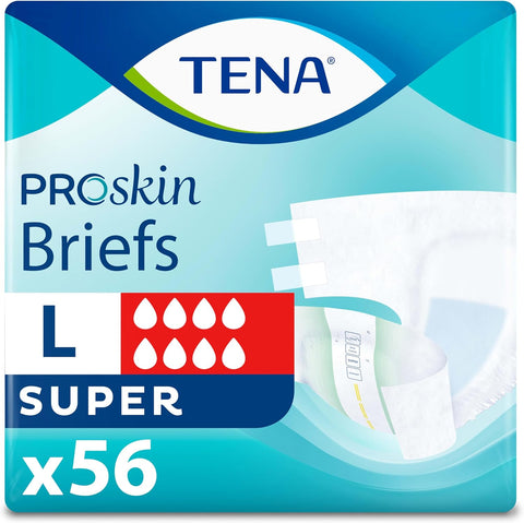 TENA Proskin Super Briefs, Incontinence Adult Diapers, Unisex, Large, 56 ct | Easy to adjust with tabs for a better fit, these briefs offer comfort & reliable absorbency to support everyday care routines