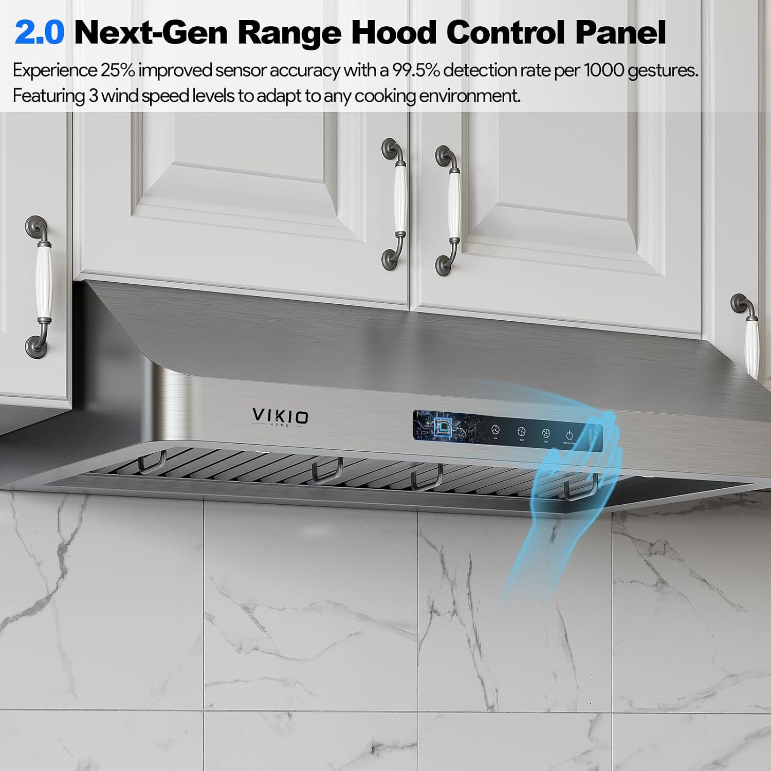 VIKIO HOME 30 Inch Under Cabinet Range Hood 980 CFM, Independent Air Duct, Quiet, 3-Speed Gesture & Touch Control