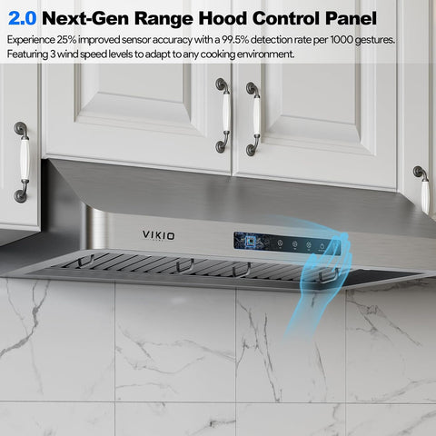 VIKIO HOME 30 Inch Under Cabinet Range Hood 980 CFM, Independent Air Duct, Quiet, 3-Speed Gesture & Touch Control