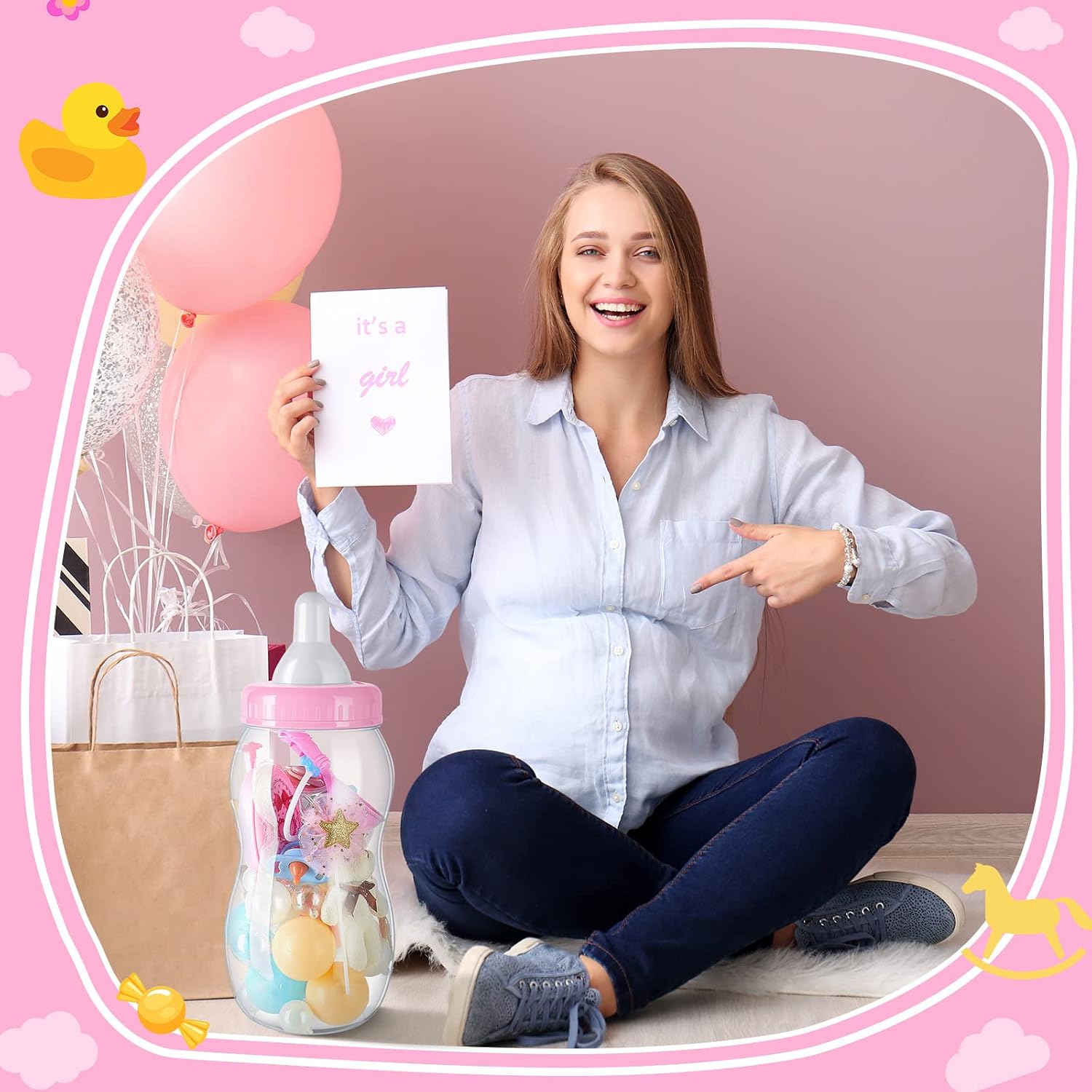 Tessco for you 2 Pcs 15in Jumbo Baby Bottle Bank Baby Shower, Pink