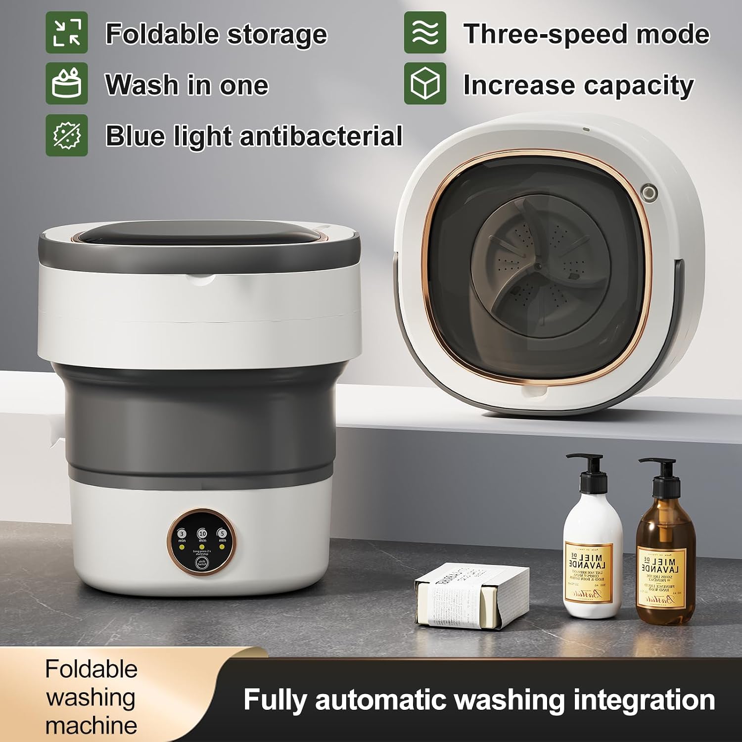 Portable Washing Machine 20L —Small Foldable Washer with Spin Basket