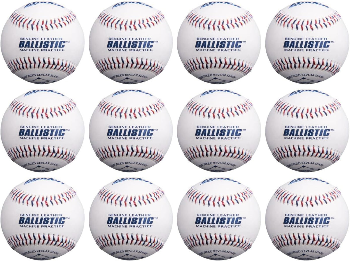 Baden Ballistic Leather Pitching Machine Baseballs | Durable Leather Construction for Consistent Performance, 12-Pack
