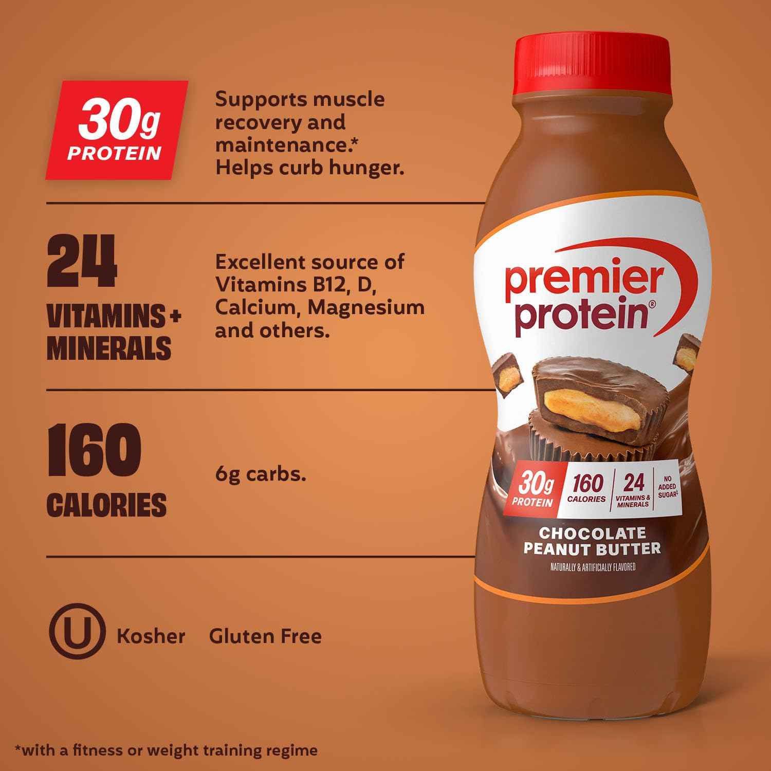 Premier Protein 30g High Protein Shake, Chocolate Peanut Butter, 12 Pack