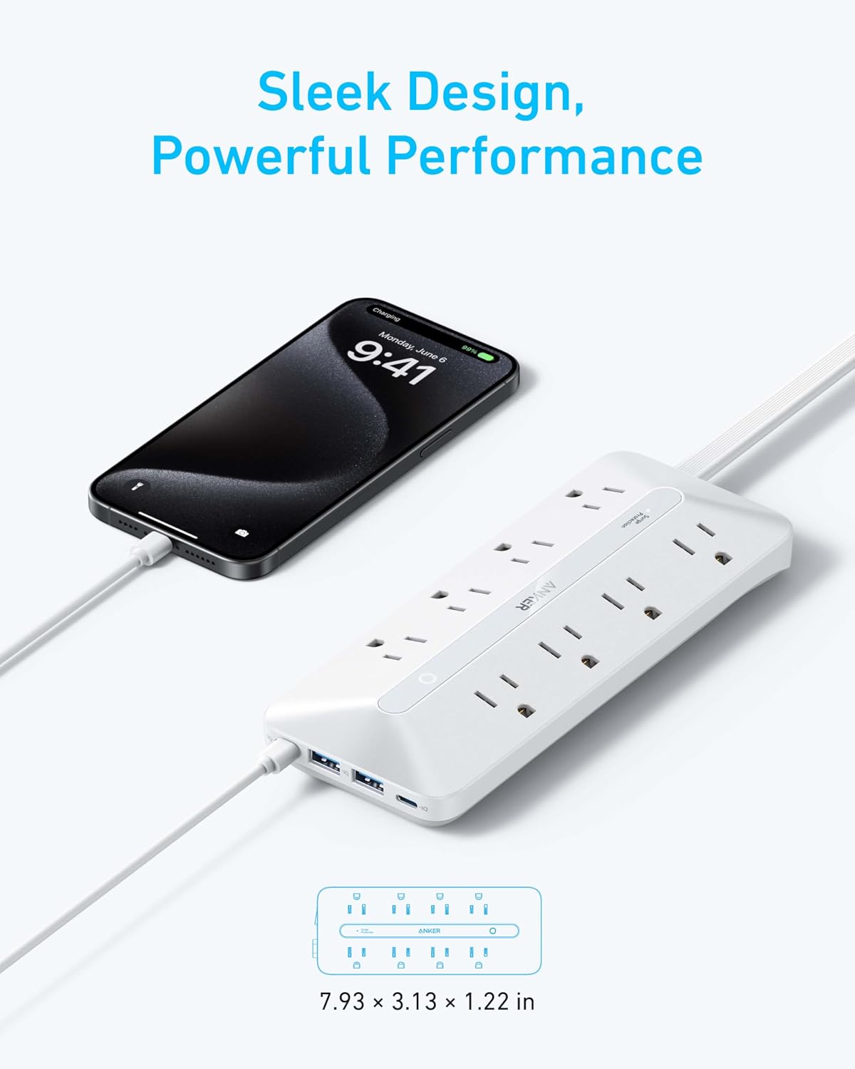 Anker Power Strip, 900J Surge Protector, 35W Max