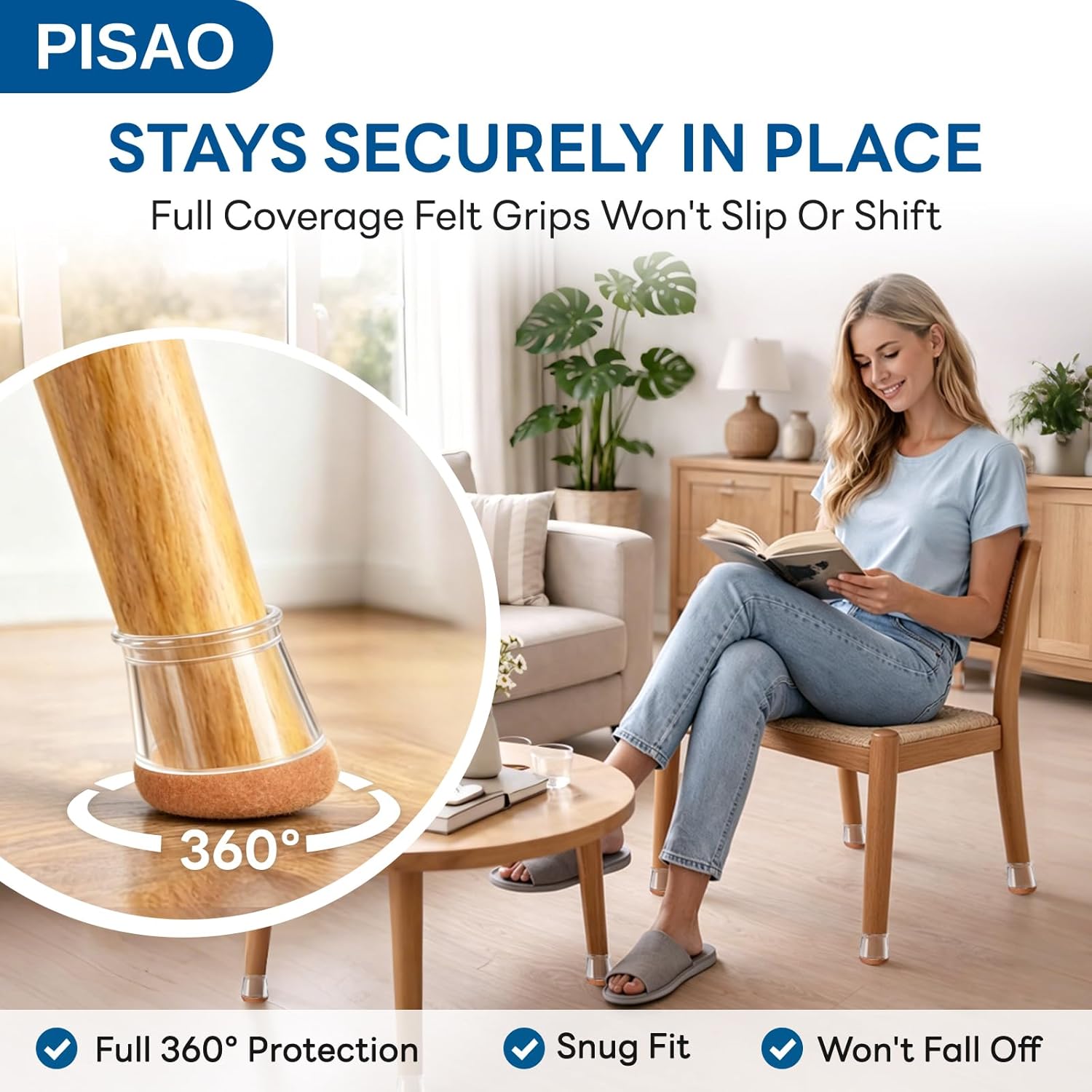 PISAO 24 Pcs Chair Leg Floor Protectors Caps Cover Pad for Hardwood Floors