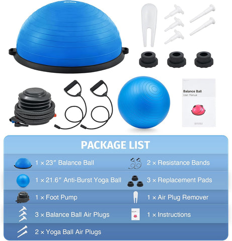 ZELUS 23in. Balance Ball with 55cm Yoga Ball, Resist Bands & Foot Pump