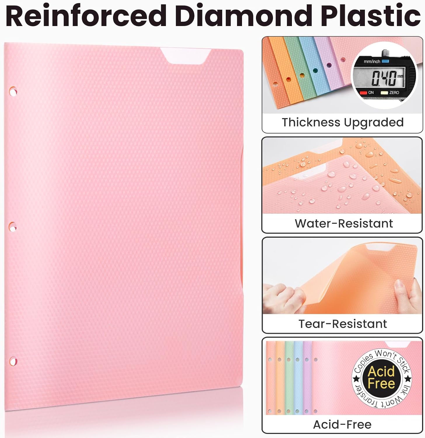 Sooez 2-Pocket Folders with Pockets, Plastic Heavy Duty, Fits 3-Ring Binder