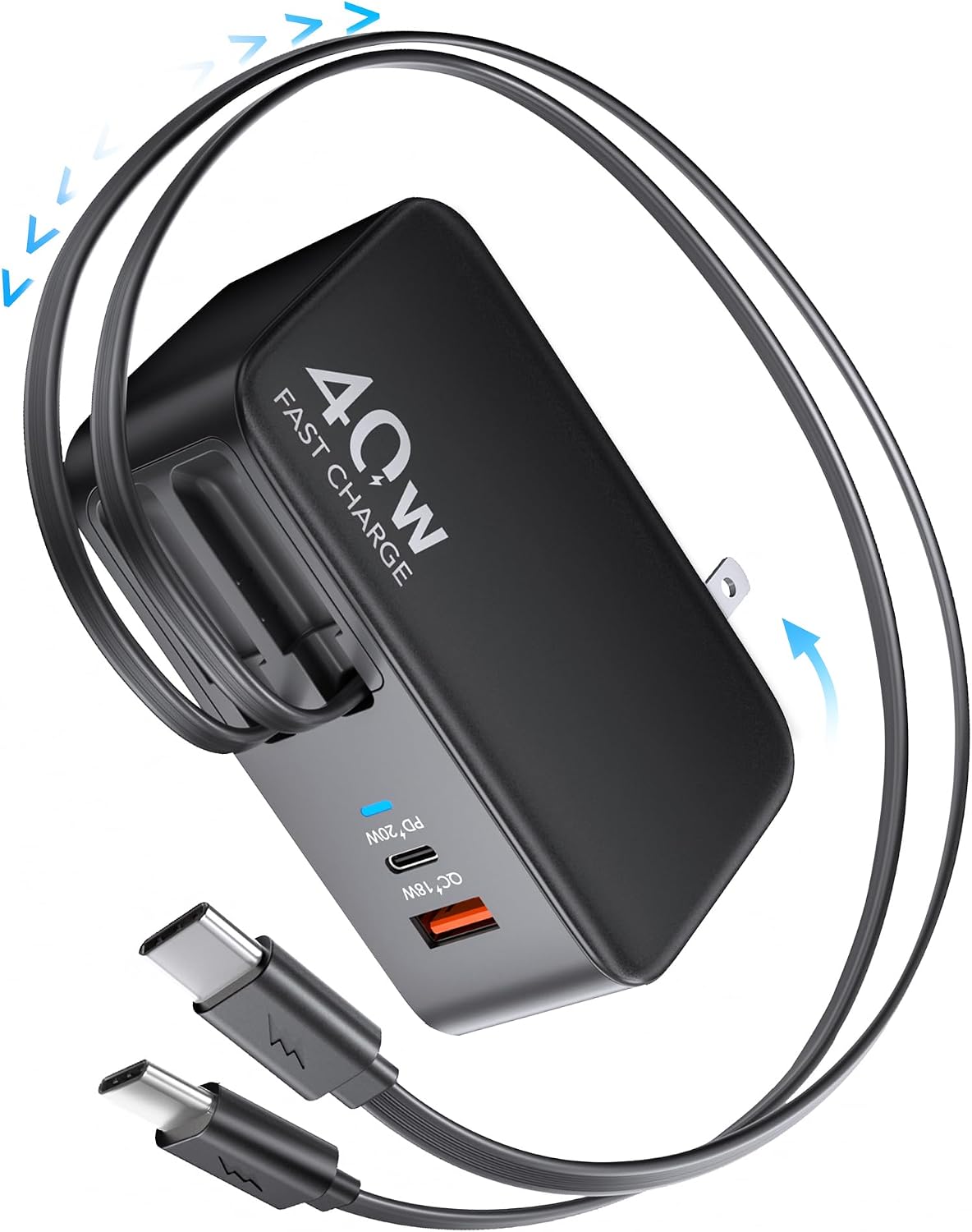 4-in-1 Retractable USB C Wall Charger,40W Fast Charging for Multi-Device