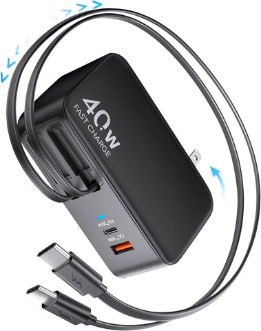 4-in-1 Retractable USB C Wall Charger,40W Fast Charging for Multi-Device