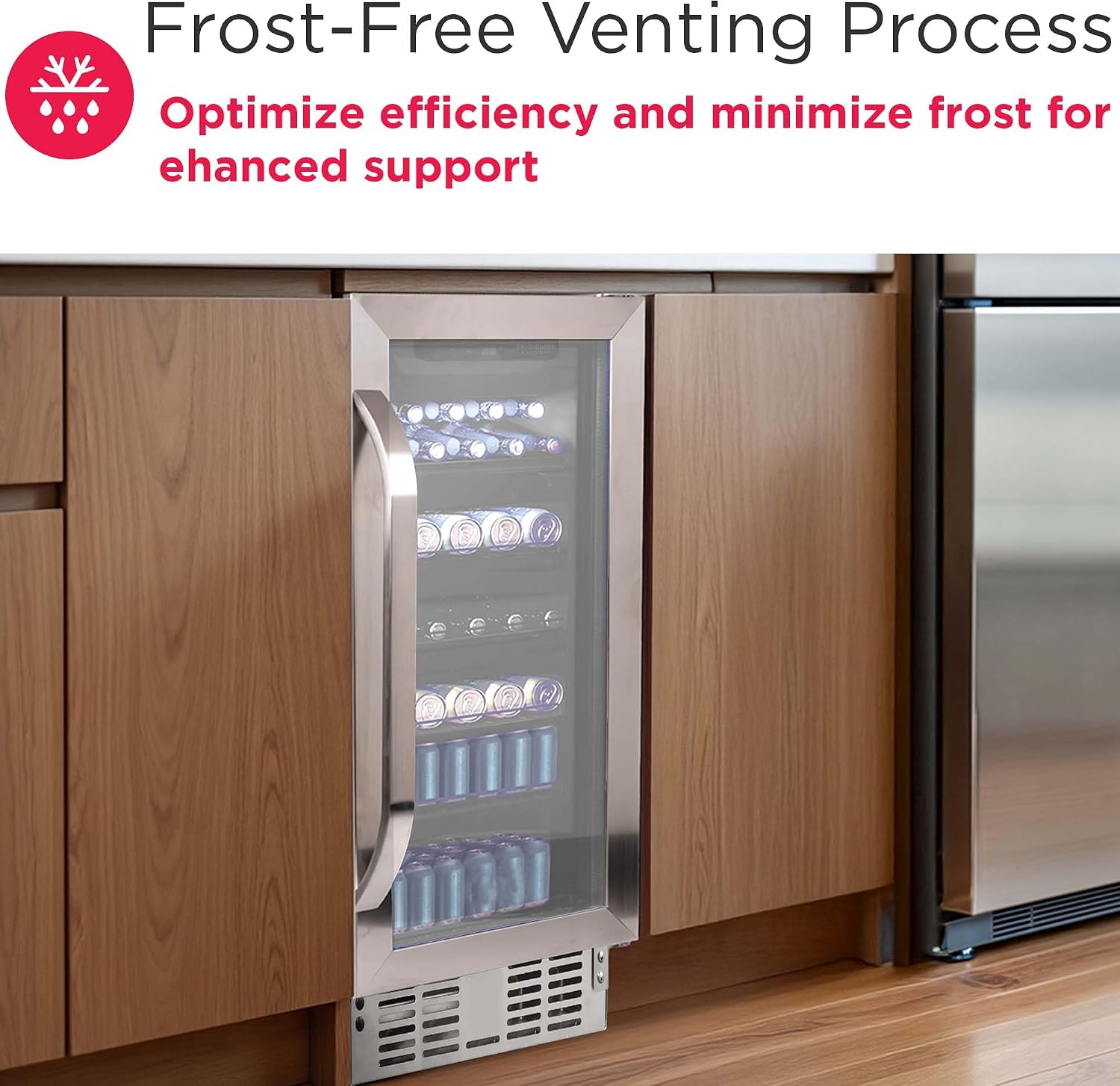 Frigidaire Gallery, 22.5" Wide Beverage Cooler, 30-Bottles Stainless Steel, with Lock, Tempered Glass Door, Frost Free, Glass Door, Stainless Steel, Built-in