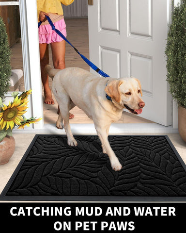 Yimobra Leaf Pattern Door Mat, 36 x 24 in, Black