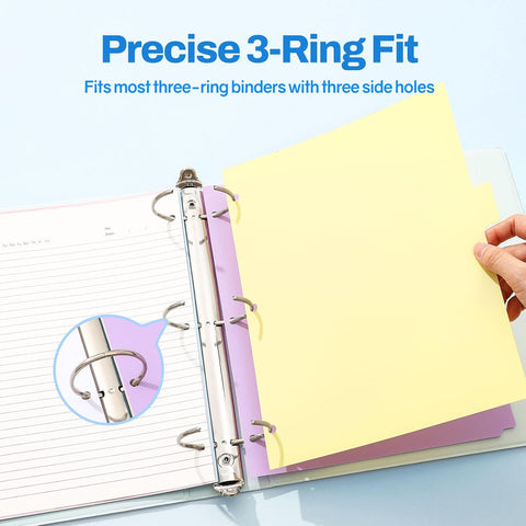 SUNEE 8 Tab Binder Dividers,Plastic Dividers for 3 Ring Binder,3 Ring Binder Dividers with Tabs for School Office Home Supplies,Soft Color, 6 Set