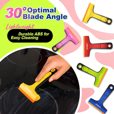 DIYSELF Window Scraper with 5 Pcs 4-Inch Plastic Razor Blades for Windows