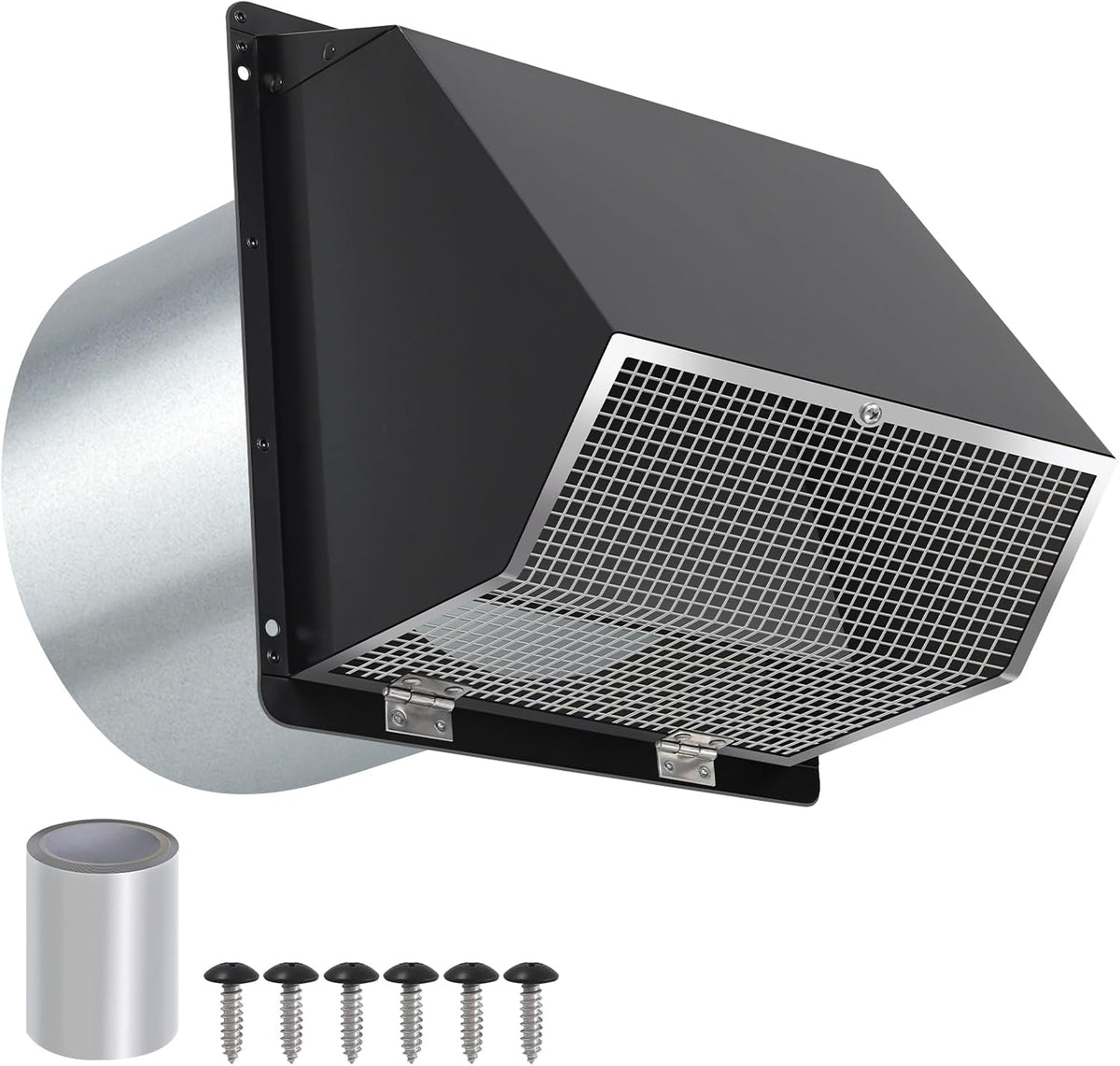 10 Inch Hooded Wall Vent with Screen and Damper,Outdoor Wall Exhaust Vent Cover Cap for Kitchen Range Hood HVAC Duct Dryer Ventilation&Outside Exterior Mount,Galvanized Steel,Black