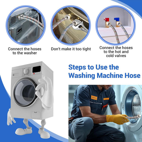 4 Ft Washing Machine Hoses, 2 Packs Premium Stainless Steel Washer Hoses Burst Proof, Hot and Cold Striped Water Supply Hoses with 3/4'' Standard Interface fit for ALL Washer