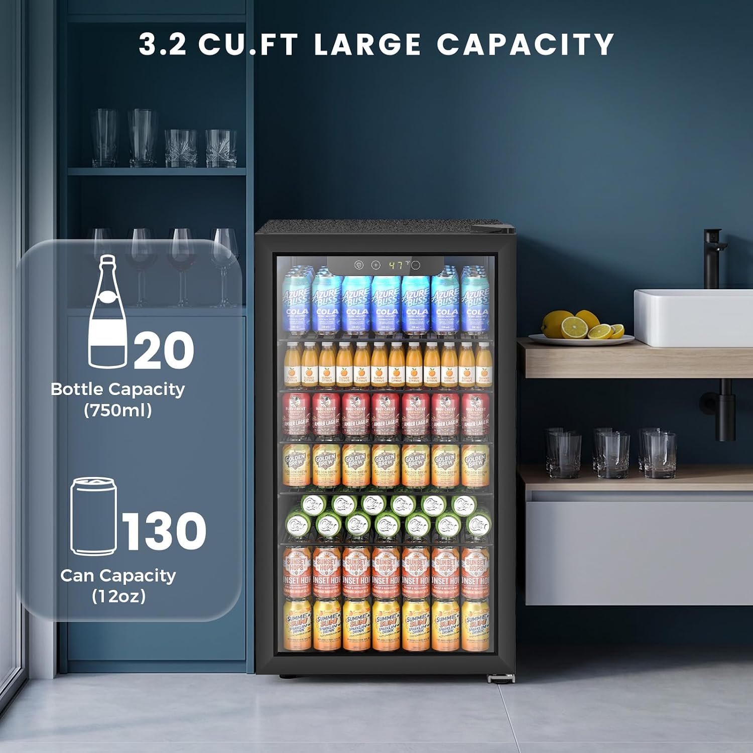 Electactic Mini Fridge 130 Can Beverage Refrigerator Cooler, 3.2 Cu.Ft Drink Fridge for Soda Wine Beer, Adjustable Temperature Control for Home Office, Black