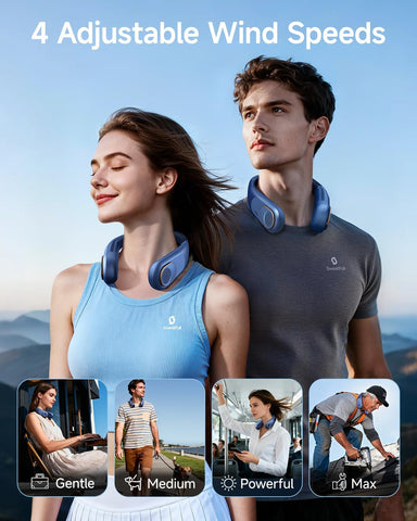 SWEETFULL Portable Neck Fan: 5200mAh Bladeless Personal Fan | 4 Speeds, 20H Max Runtime, No Hair Twist Quiet Wearable Fan for Travel | Birthday Gifts for Men Women Mom Dad
