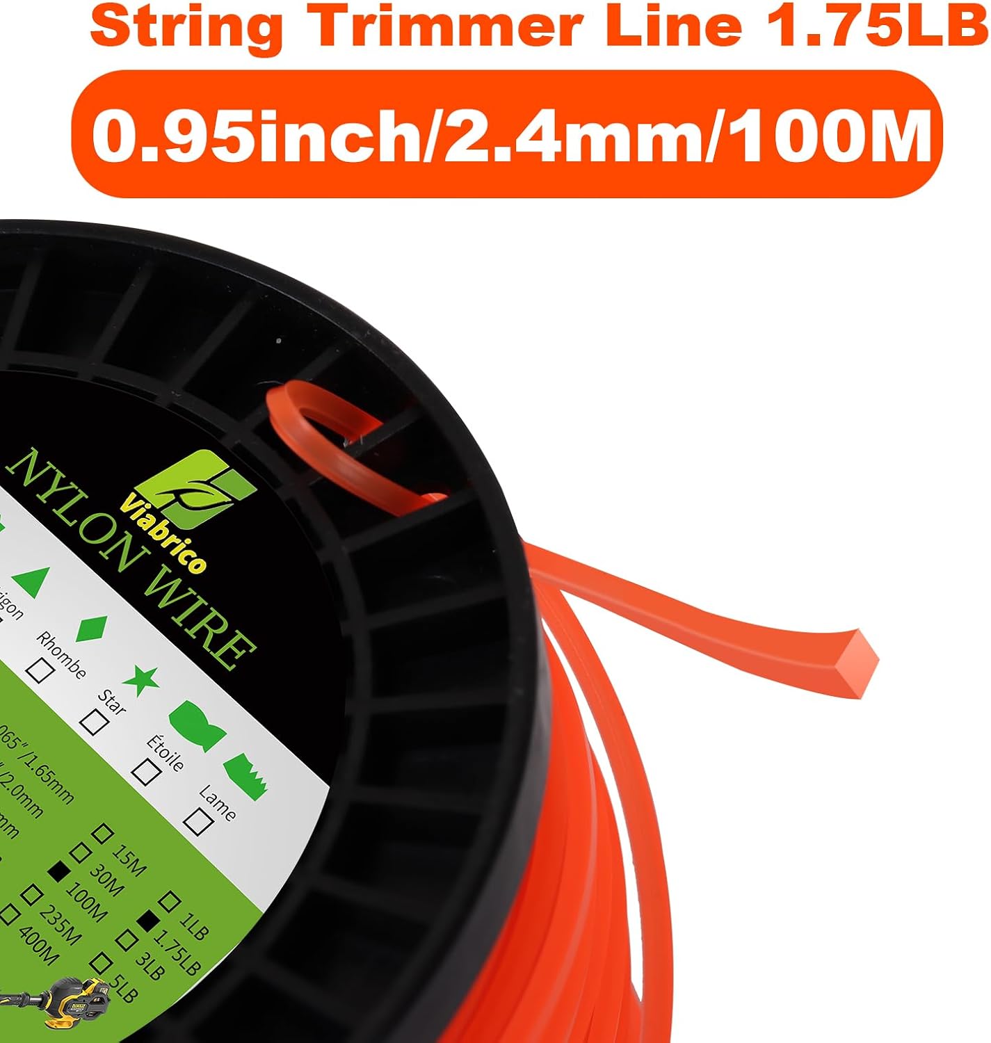 Viabrico .095" Weed Eater String, Square Orange Heavy Duty String Trimmer Line, Weed Wacker String Universal Commercial Grade, Premium Nylon Weedeater Line 0.095" x 1.7LB, 330Foot