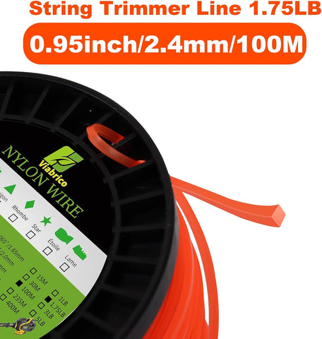 Viabrico .095" Weed Eater String, Square Orange Heavy Duty String Trimmer Line, Weed Wacker String Universal Commercial Grade, Premium Nylon Weedeater Line 0.095" x 1.7LB, 330Foot