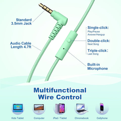 AILIHEN I35 Kids Headphones for School with Mic, 93dB Safe Volume, Green