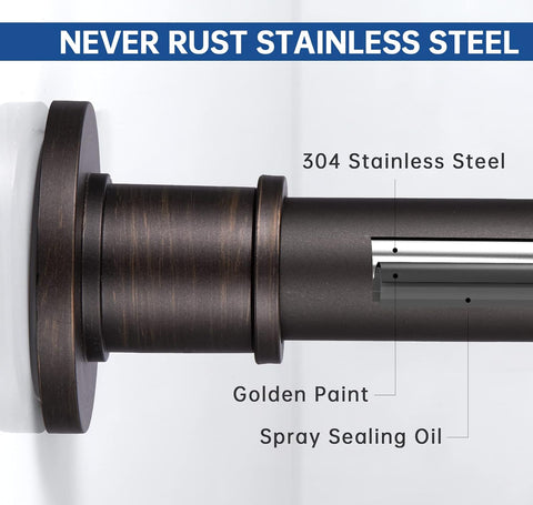 BRIOFOX Industrial Shower Curtain Rod - Never Rust Non-Slip 43-72 Inch Stainless Steel, Bronze, Painted-gold Finial