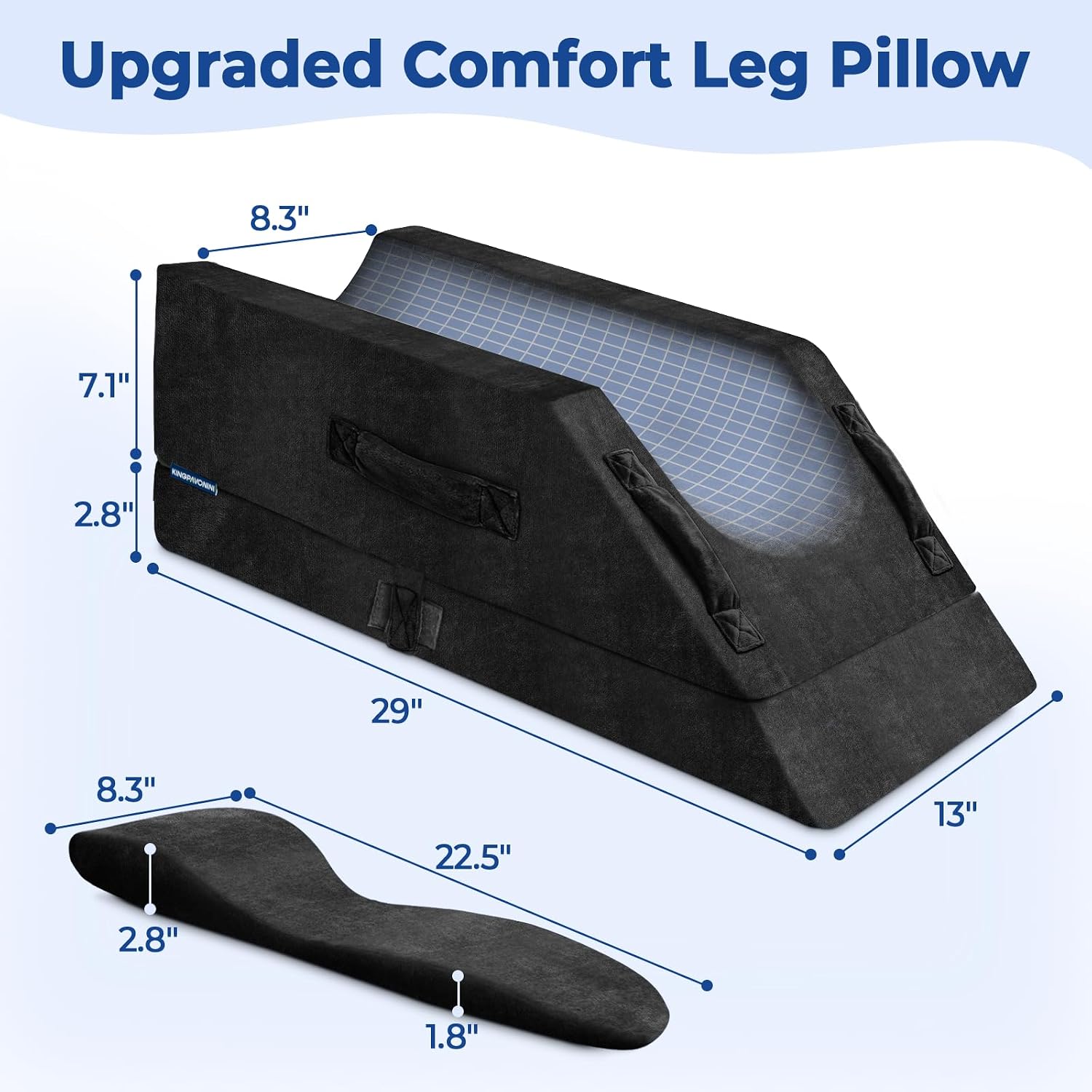 KingPavonini 4-Height Adjustable Leg Elevation Pillow, Single Leg, Black