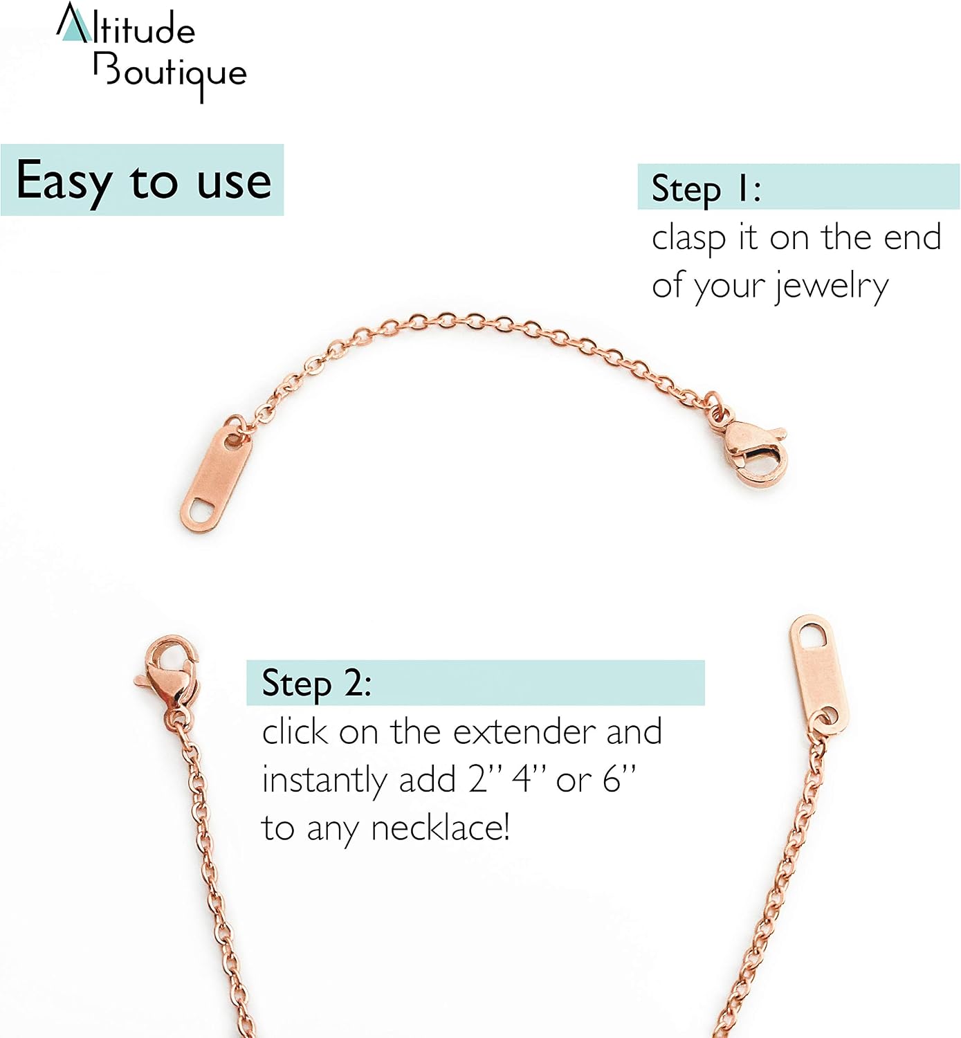 Altitude Boutique 18k Gold Plated Necklace Extenders Delicate Necklace Extender Chain Set for Women 3 Piece Set, Extensions 2", 4", 6" Inches Hypoallergenic in Gold, Rose Gold, or Silver