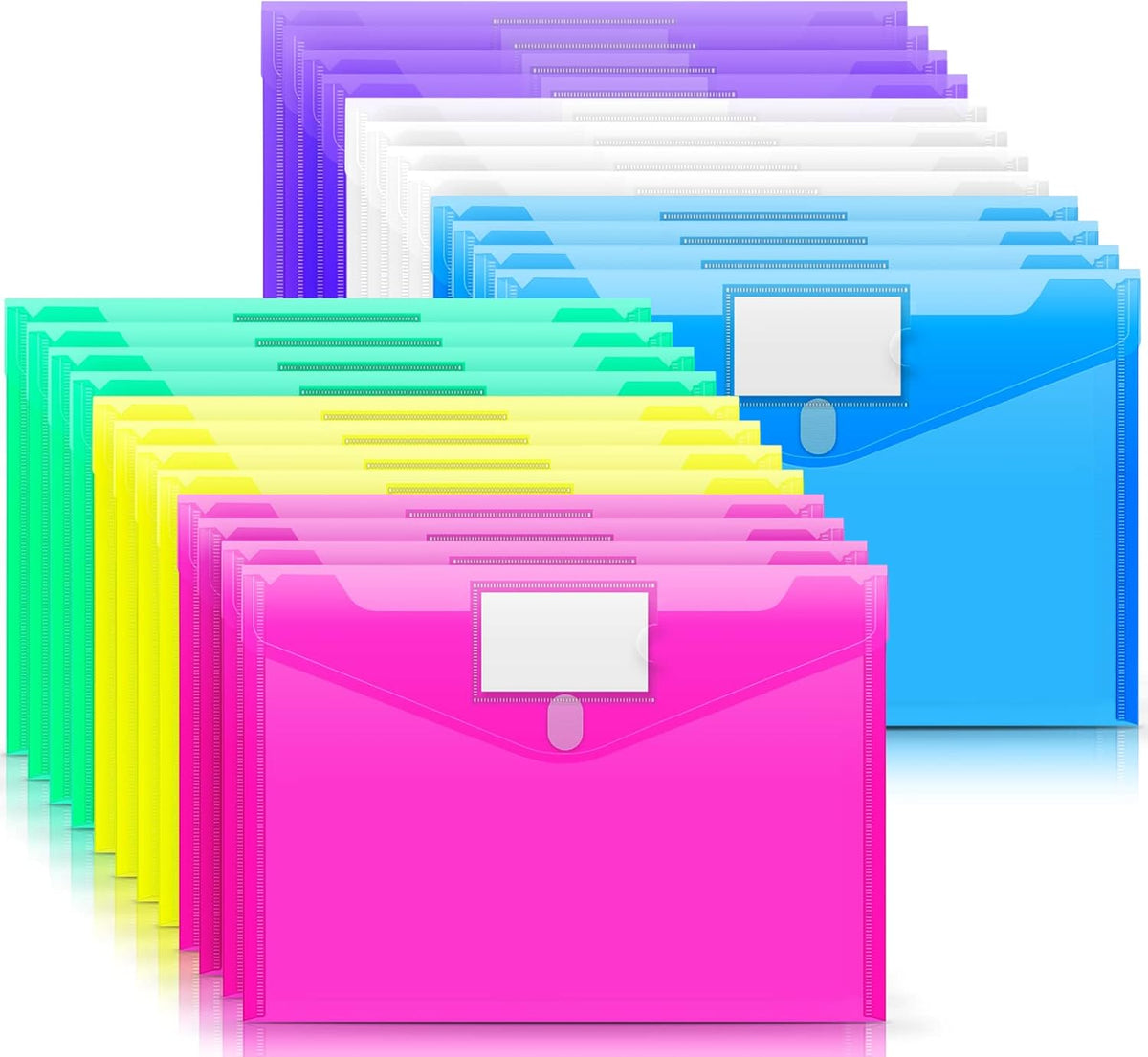 Sooez 24 Pack File Folders, Clear Poly Envelopes Plastic Folders A4 Pouch