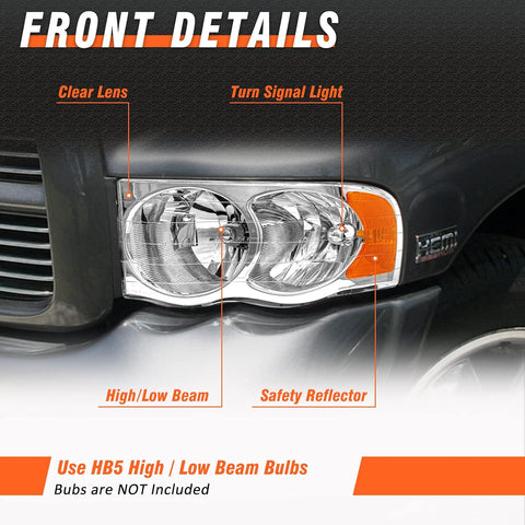 for 2002-2005 Dodge Ram Headlights Chrome Housing