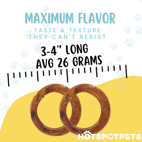 hotspot pets Bully Stick Rings for Dogs - (20 Pack) 4" Premium All Natural Long Lasting Twisted Beef Pizzle Dog Chew Treats, Low Odor - Grain Free Fully Digestible Rawhide Alternative - Thick Circles