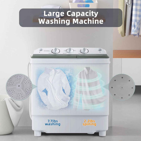Portable Washing Machine, Twin Tub 9.9 Lbs Capacity, Washer(7.7 Lbs) and Spinner(2.2 Lbs) Combo, Mini Compact Laundry Washer for Home, Apartment, Camping, RVs and Dorms, Black/White