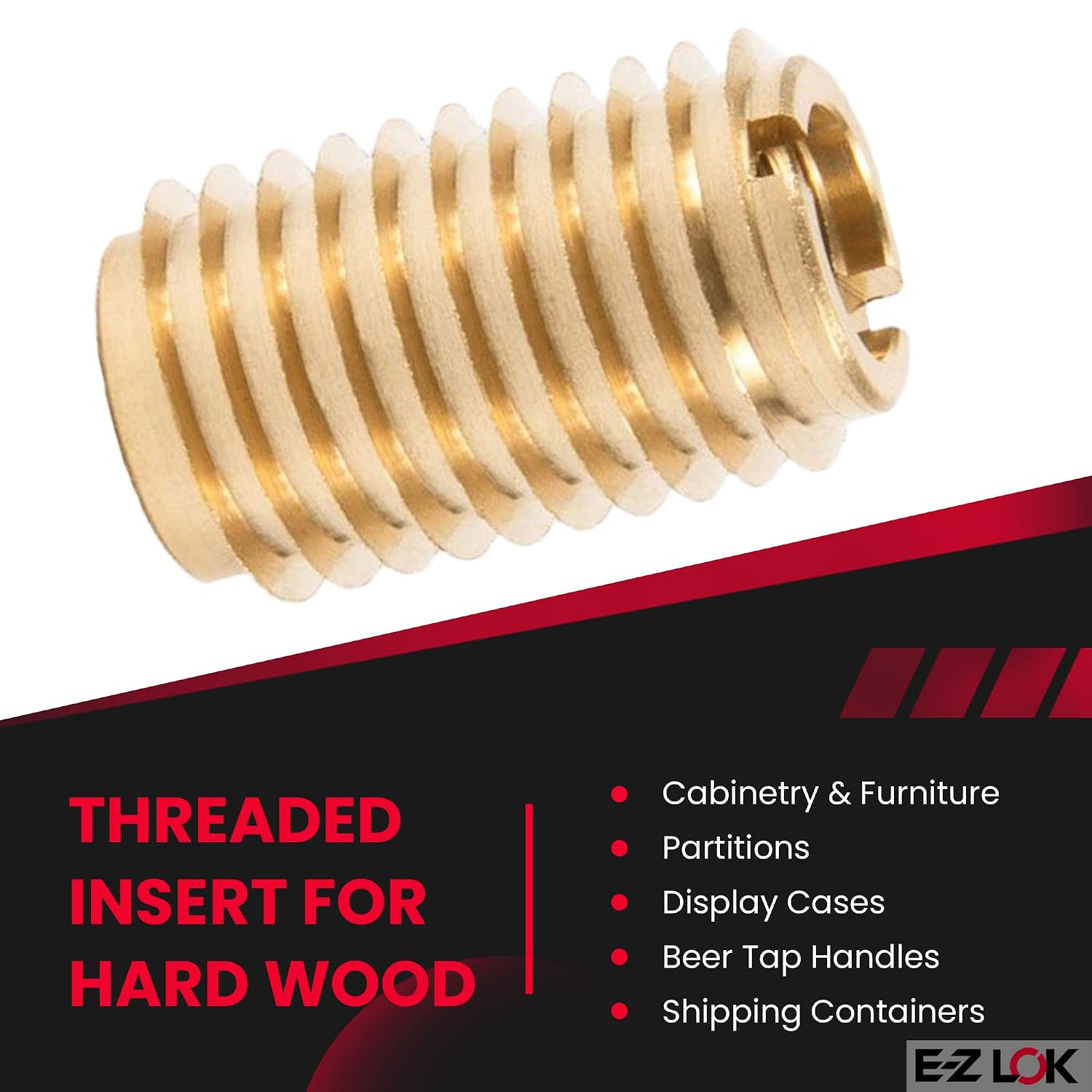 E-Z LOK Thread Insert for Hard Wood, 0.375-16, 1.00 in, 10 ct