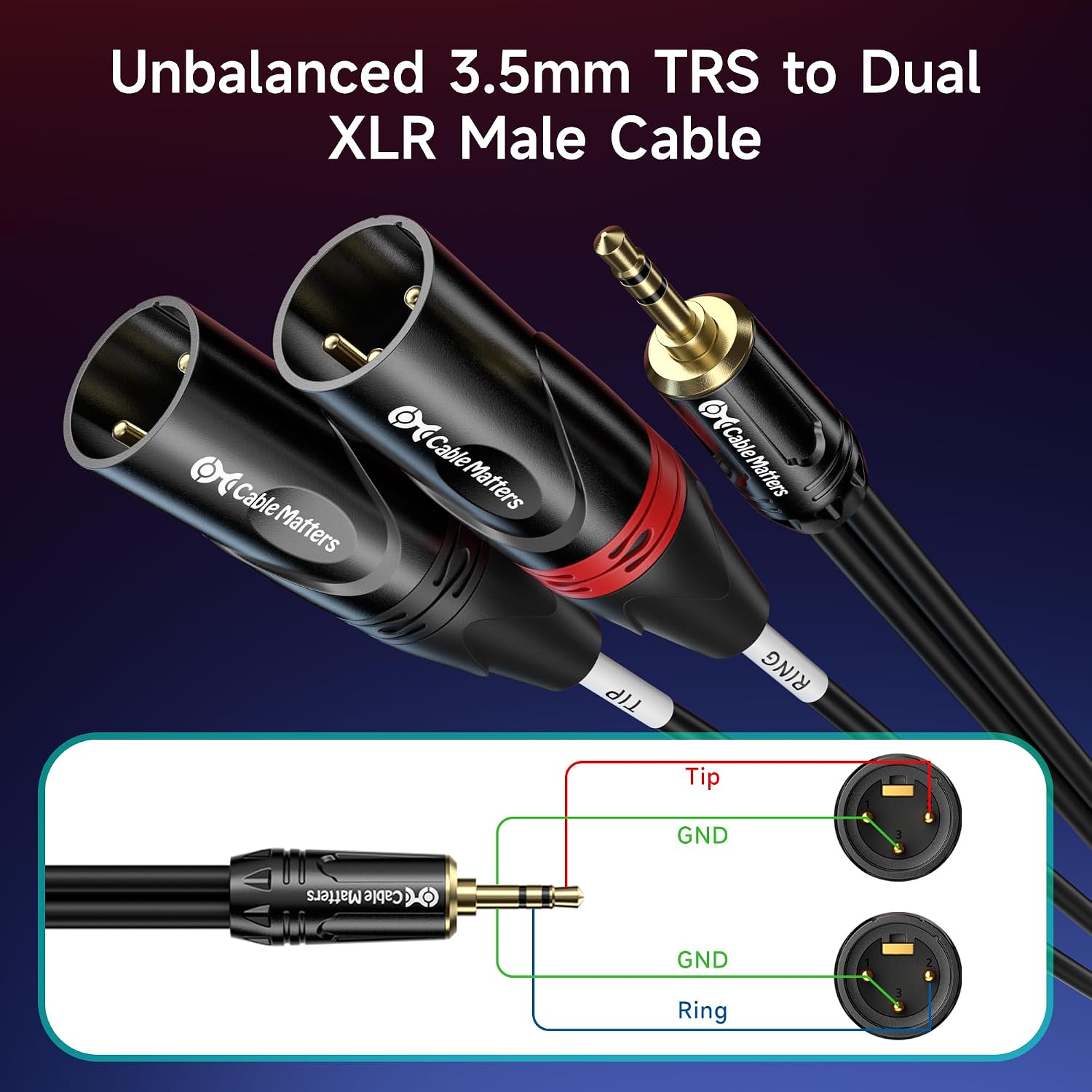 Cable Matters 3.5mm TRS to 2 XLR Cable, Male to Male, 6ft