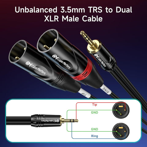 Cable Matters 3.5mm TRS to 2 XLR Cable, Male to Male, 6ft