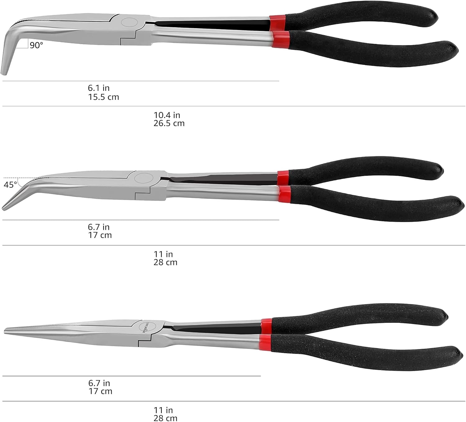 Amazon Basics Extra Long Reach Needle Nose Pliers Tool Set for Narrow Spaces, Versatile,Black, 3 Count (Pack of 12)