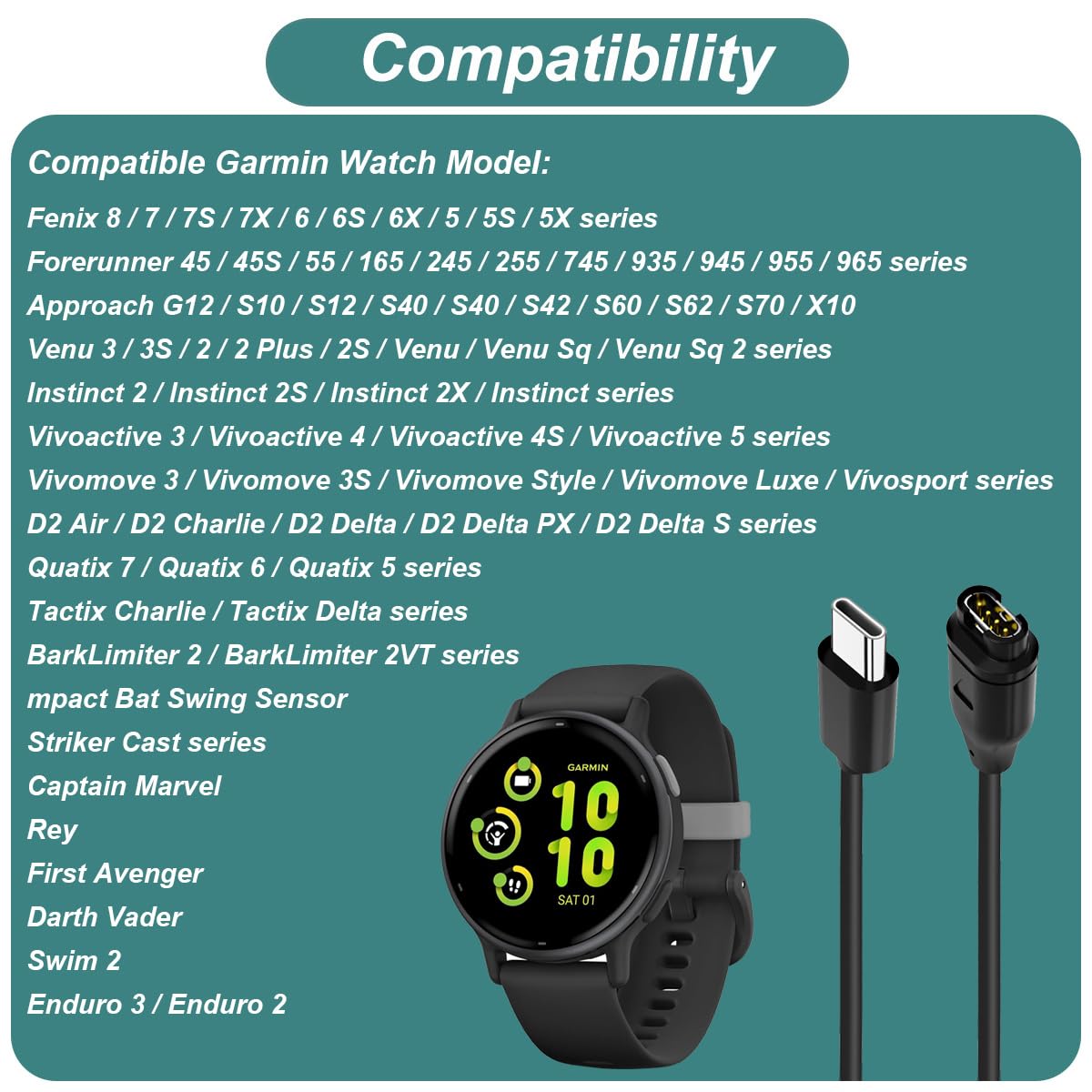 Kissmart Charger Cable for Garmin Watch
