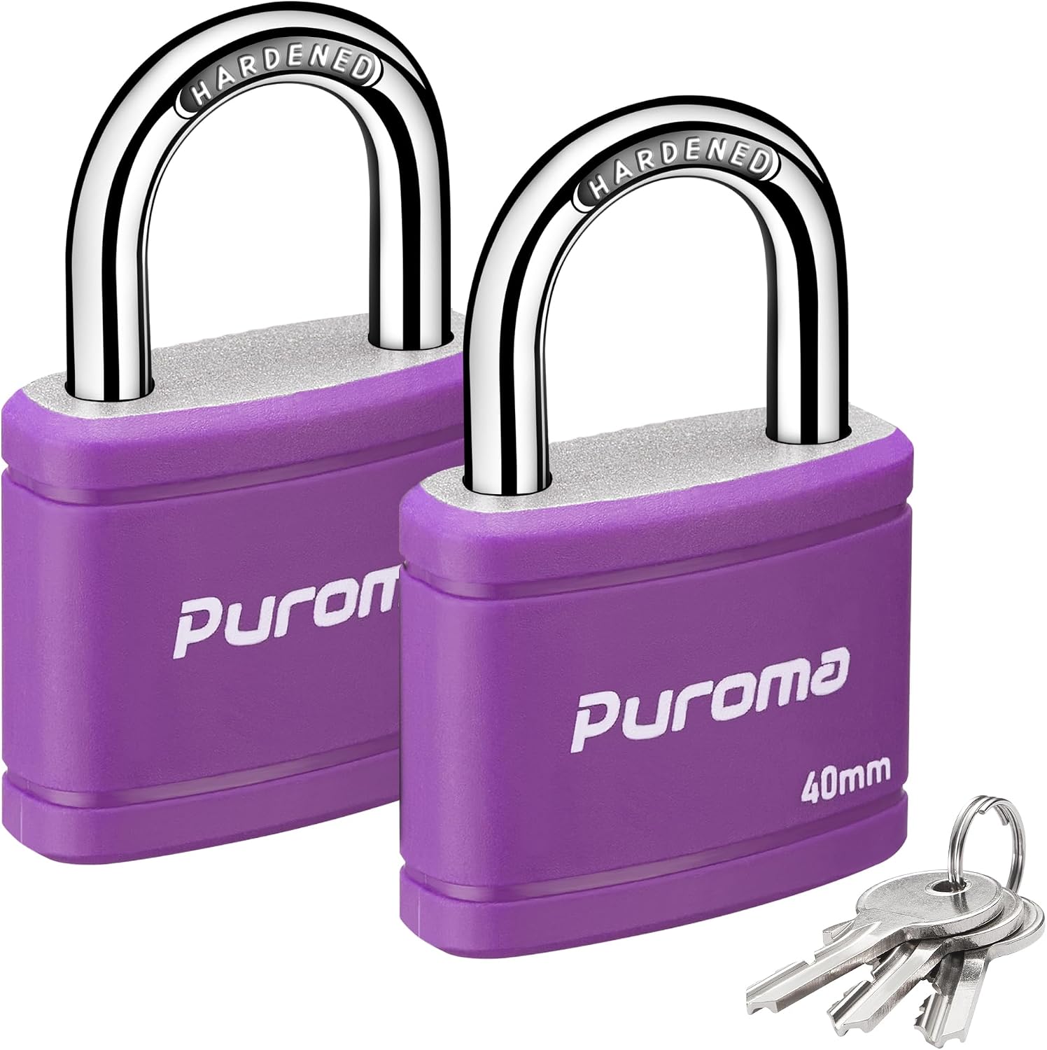 Puroma 2 Keyed Padlock with 3 Keys 7/8" School Locker Lock Gate 40mm Purple
