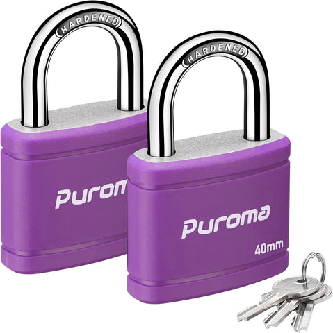 Puroma 2 Keyed Padlock with 3 Keys 7/8" School Locker Lock Gate 40mm Purple