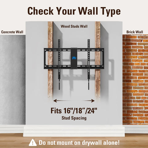 Mounting Dream TV Mount Fixed for Most 42-84 Inch Flat Screen TVs, TV Wall Mount Bracket up to VESA 600 x 400mm and 132 lbs - Fits 16"/18"/24" Studs - Low Profile and Space Saving MD2163-K