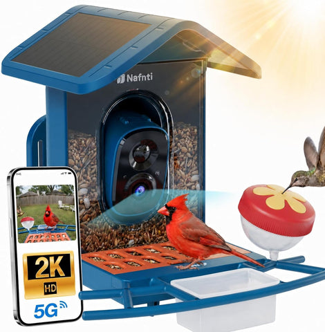 Smart Bird Feeder with Camera 5GHz WiFi Solar Powered, AI Bird ID