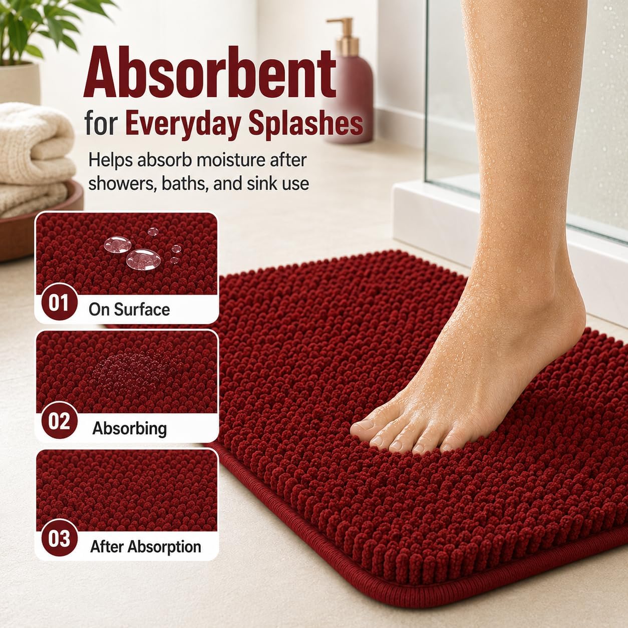 RUN HELIX Christmas Rugs Bathroom Rugs Sets 3 Piece Extra Soft Chenille Bathroom Mats Non Slip Bath Mat Set Bath Rugs Soft Absorbent Non Slip Washable Bath Mats with Toilet Mats Bath Decoration