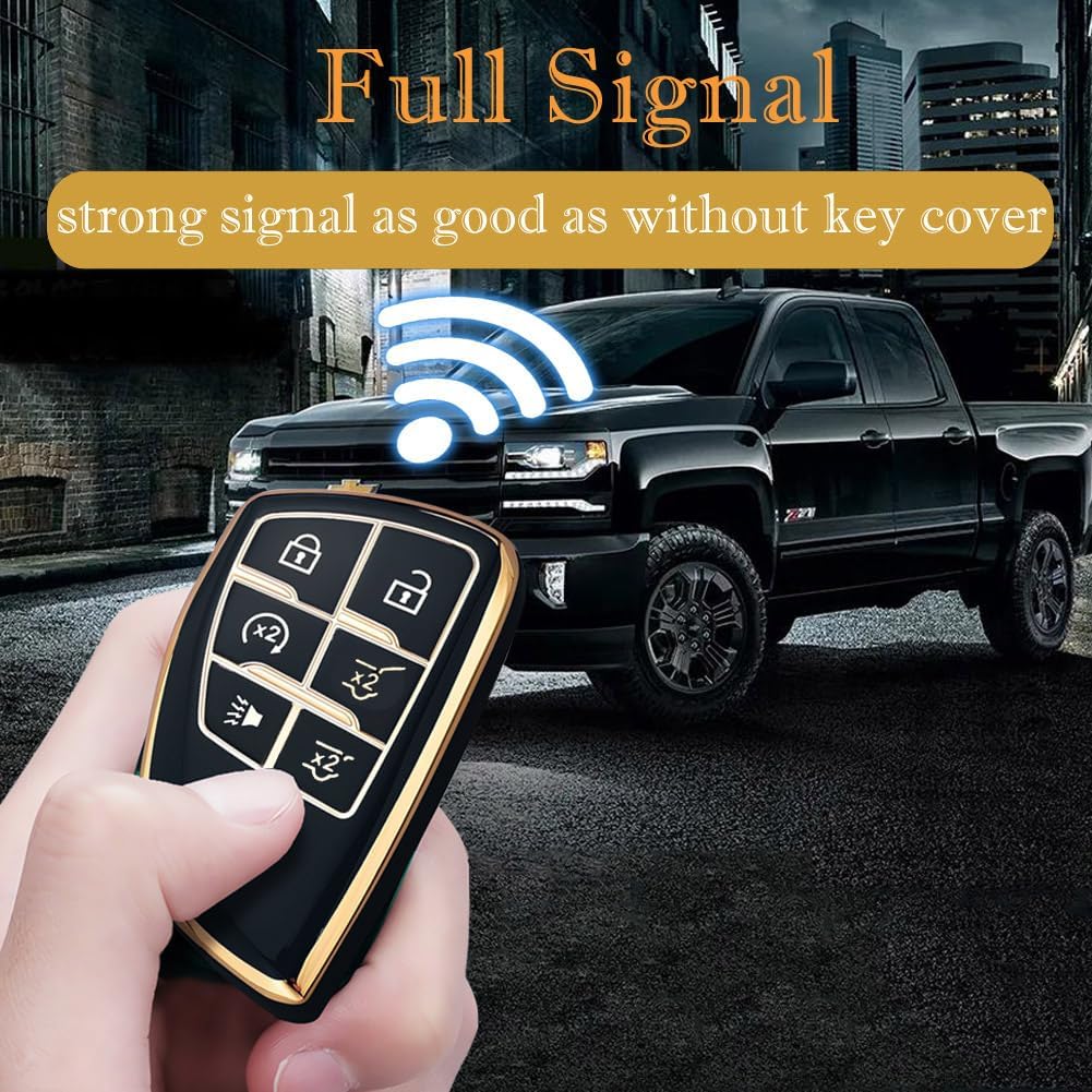 Key Fob Cover for Chevy GMC with Keychain, Tahoe Suburban Equinox Traverse Yukon Denali Terrain Buick Envision Premium Soft TPU Case (6 Buttons Ivory)