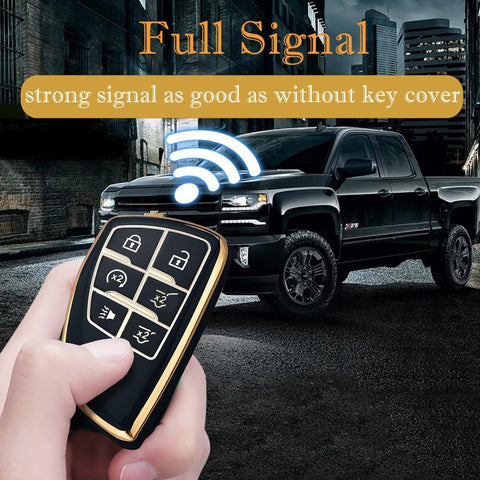 Key Fob Cover for Chevy GMC with Keychain, Tahoe Suburban Equinox Traverse Yukon Denali Terrain Buick Envision Premium Soft TPU Case (6 Buttons Ivory)
