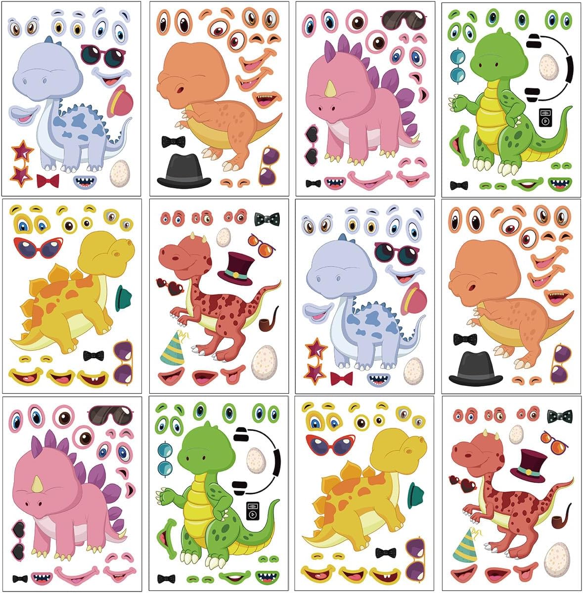24 Sheets Make a Face Dinosaur Stickers for Boys Kids Party Favors