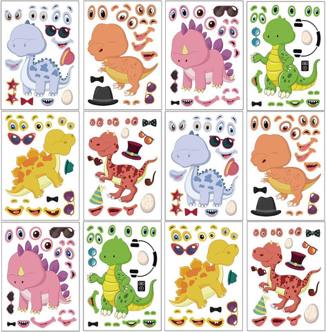 24 Sheets Make a Face Dinosaur Stickers for Boys Kids Party Favors