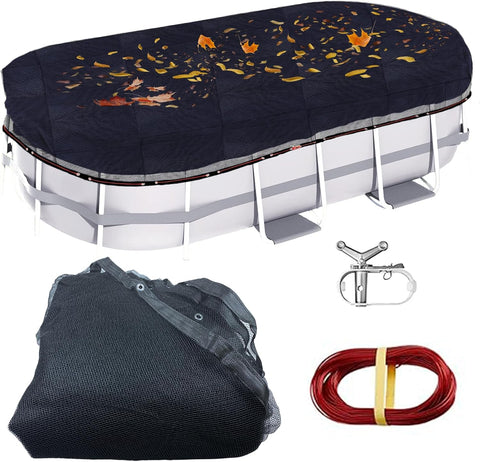 Pool Leaf Net Cover 12x24 Oval Above Ground with Winch and Cable