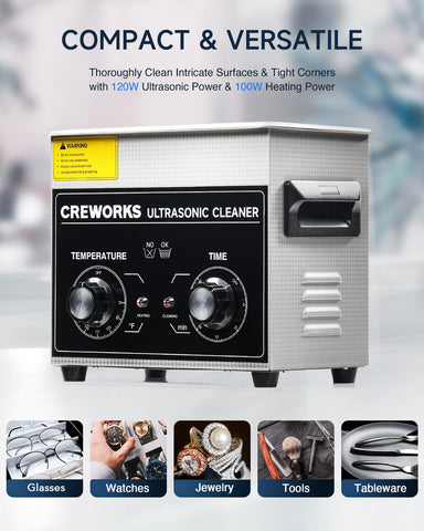 CREWORKS 3.2L Ultra Sonic Cleaning Machine - 120W Cavitation 100W Heat